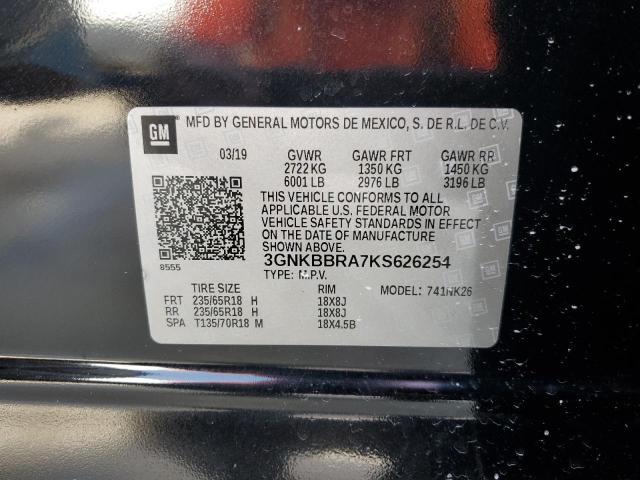 3GNKBBRA7KS626254 - 2019 CHEVROLET BLAZER 1LT BLACK photo 13