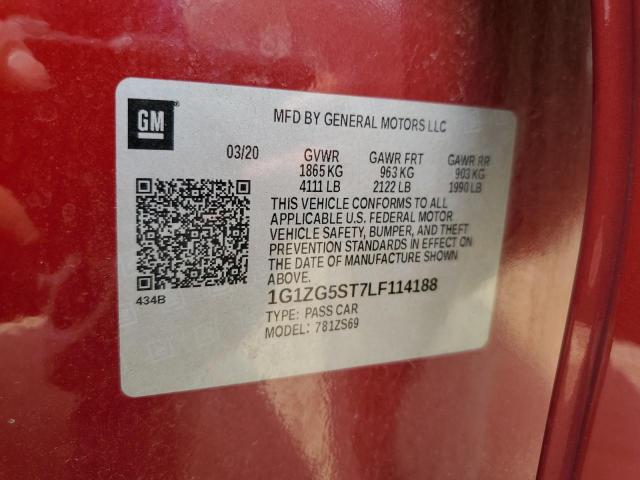 1G1ZG5ST7LF114188 - 2020 CHEVROLET MALIBU RS 红色 照片 13
