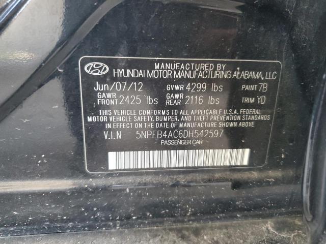 5NPEB4AC6DH542597 - 2013 HYUNDAI SONATA GLS BLACK photo 12