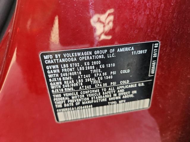 1V2ER2CA1JC545540 - 2018 VOLKSWAGEN ATLAS SEL Qırmızı foto 13