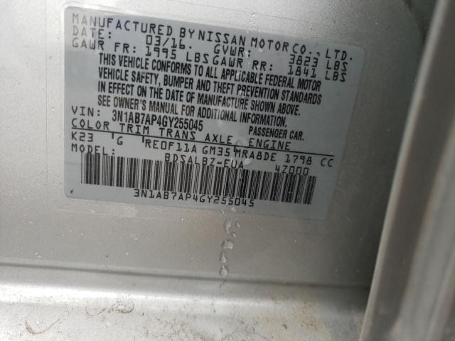 3N1AB7AP4GY255045 - 2016 NISSAN SENTRA S SILVER photo 12