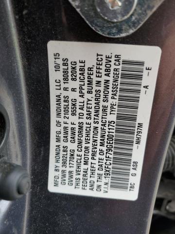 19XFC1F79GE001175 - 2016 HONDA CIVIC EXL CHARCOAL photo 12