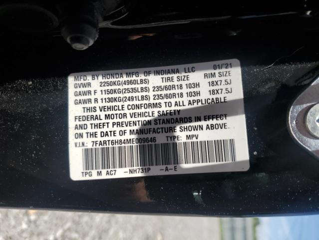 7FART6H84ME009646 - 2021 HONDA CR-V EXL BLACK photo 12