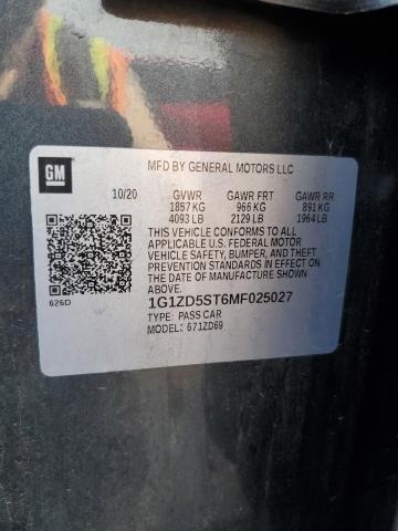 1G1ZD5ST6MF025027 - 2021 CHEVROLET MALIBU LT GRAY photo 12