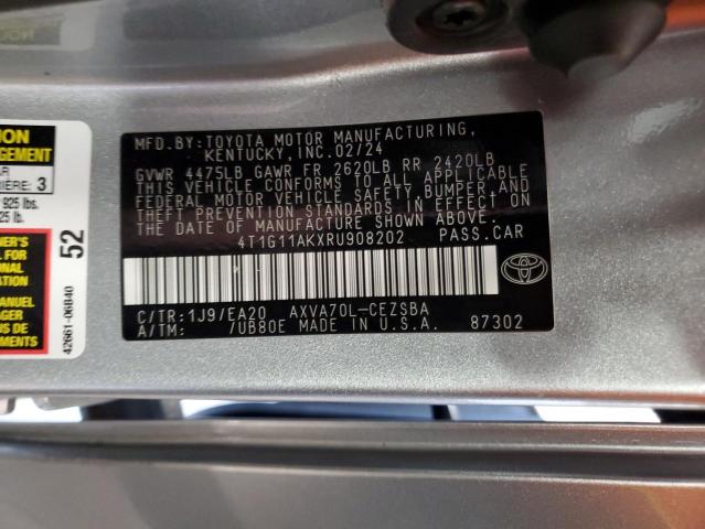 4T1G11AKXRU908202 - 2024 TOYOTA CAMRY SE NIGHT SHADE SILVER photo 12