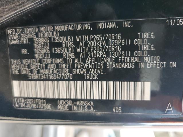 5TBRT34116S477070 - 2006 TOYOTA TUNDRA ACCESS CAB SR5 BLACK photo 12