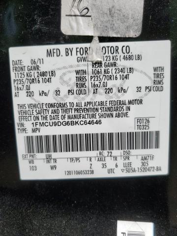 1FMCU9DG6BKC64646 - 2011 FORD ESCAPE XLT 黑色 照片 14