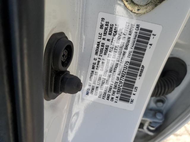19XFC1F77KE213775 - 2019 HONDA CIVIC EXL 白色 照片 12