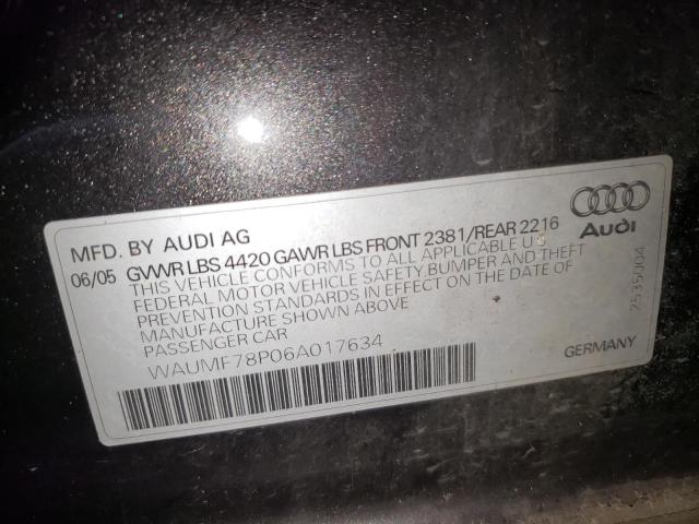 WAUMF78P06A017634 - 2006 AUDI A3 2.0 SPORT GRAY photo 10