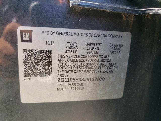 2G1105S38J9132870 - 2018 CHEVROLET IMPALA LT გრაფიტი ფოტო 12