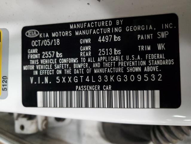 5XXGT4L33KG309532 - 2019 KIA OPTIMA LX WHITE photo 14
