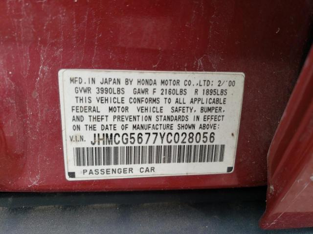 JHMCG5677YC028056 - 2000 HONDA ACCORD SE RED photo 13