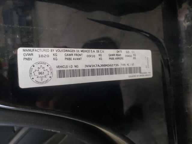3VW1K7AJ8BM362735 - 2011 VOLKSWAGEN JETTA BASE 黑色 照片 13