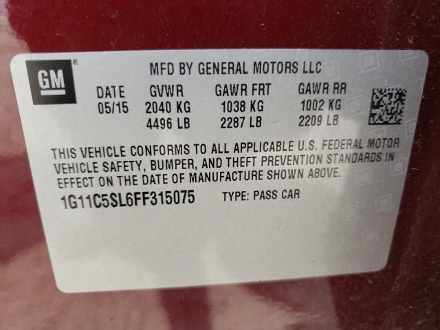 1G11C5SL6FF315075 - 2015 CHEVROLET MALIBU 1LT BURGUNDY photo 12