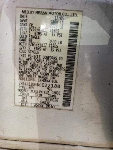 5N1AR18U46C622188 - 2006 NISSAN PATHFINDER LE WHITE photo 13