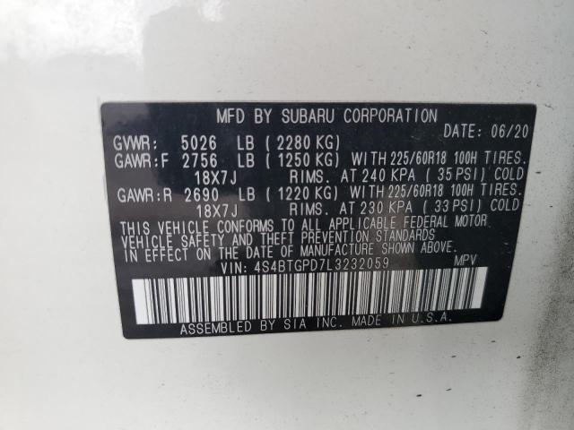 4S4BTGPD7L3232059 - 2020 SUBARU OUTBACK TOURING LDL Սպիտակ լուսանկար 13