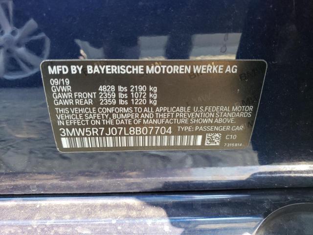 3MW5R7J07L8B07704 - 2020 BMW 330XI BLUE photo 12