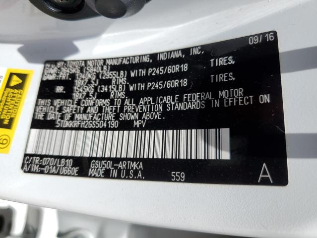 5TDKKRFH2GS504190 - 2016 TOYOTA HIGHLANDER XLE WHITE photo 13