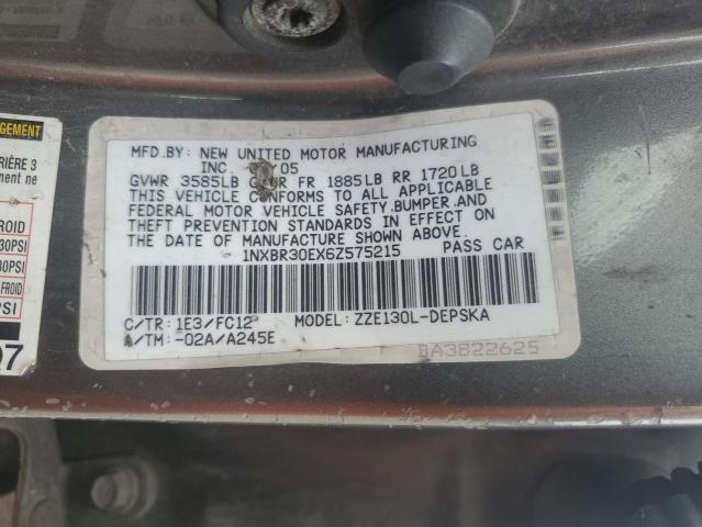 1NXBR30EX6Z575215 - 2006 TOYOTA COROLLA CE GRAY photo 12