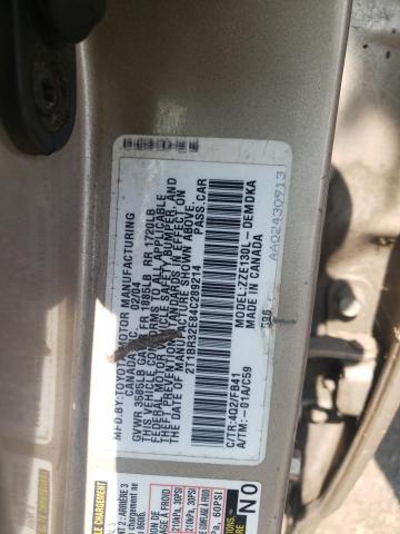 2T1BR32E84C289214 - 2004 TOYOTA COROLLA CE GOLD photo 12