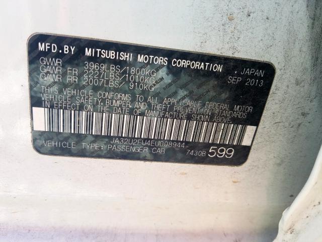 JA32U2FU4EU008944 - 2014 MITSUBISHI LANCER ES/ES SPORT  photo 10