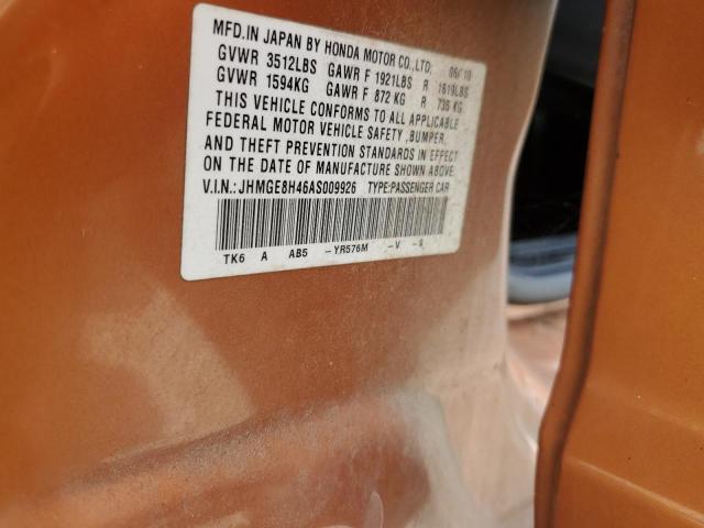 JHMGE8H46AS009926 - 2010 HONDA FIT SPORT 橙色 照片 12