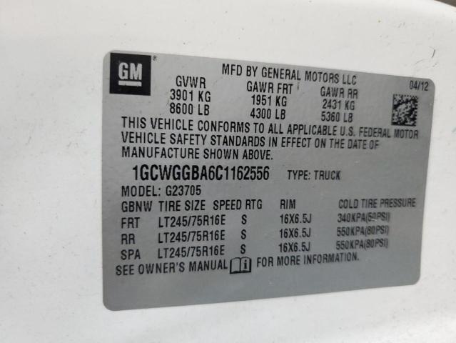 1GCWGGBA6C1162556 - 2012 CHEVROLET EXPRESS G2 WHITE photo 13