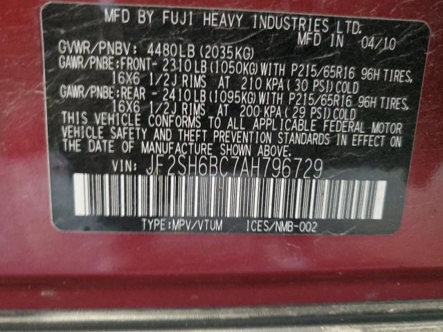 JF2SH6BC7AH796729 - 2010 SUBARU FORESTER XS RED photo 13