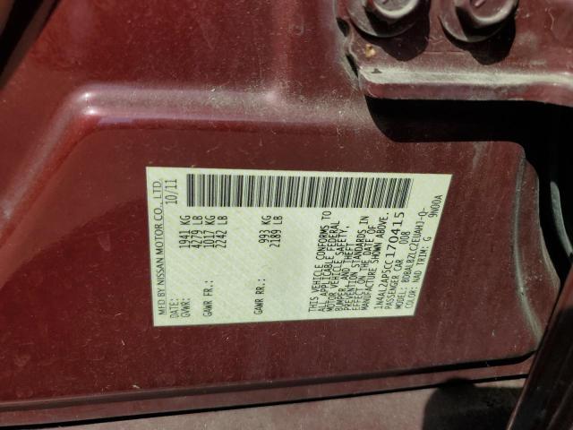 1N4AL2AP5CC170415 - 2012 NISSAN ALTIMA BASE MAROON photo 12