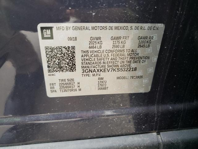 3GNAXKEV7KS532218 - 2019 CHEVROLET EQUINOX LT BLUE photo 14