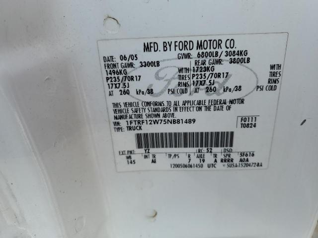 1FTRF12W75NB81489 - 2005 FORD F150 Սպիտակ լուսանկար 12