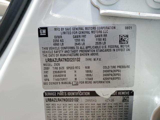 LRBAZLR47ND020102 - 2022 BUICK ENVISION PREFERRED WHITE photo 12