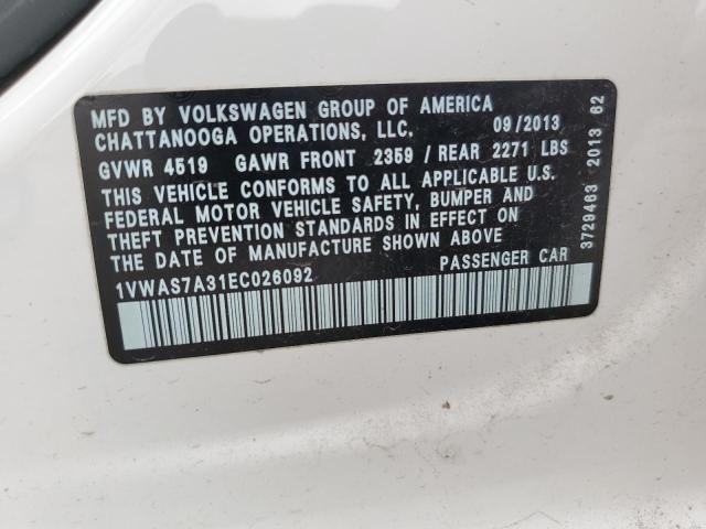 1VWAS7A31EC026092 - 2014 VOLKSWAGEN PASSAT S WHITE photo 12