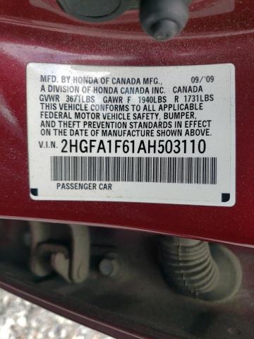 2HGFA1F61AH503110 - 2010 HONDA CIVIC LX-S Bordo foto 12