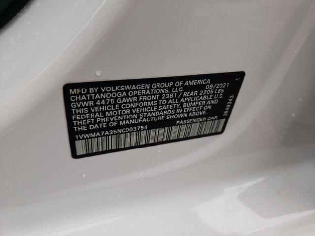 1VWMA7A35NC003754 - 2022 VOLKSWAGEN PASSAT R-LINE Ağ foto 12