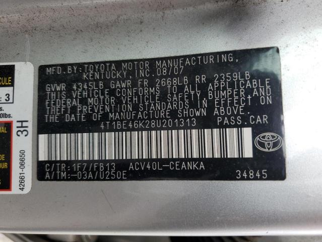 4T1BE46K28U201313 - 2008 TOYOTA CAMRY CE فضي صورة 13