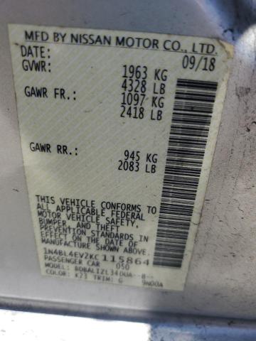 1N4BL4EV2KC115864 - 2019 NISSAN ALTIMA SL 银色 照片 12