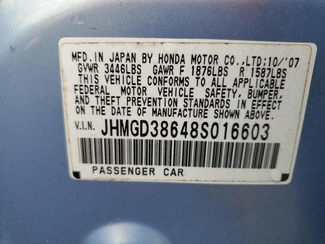 JHMGD38648S016603 - 2008 HONDA FIT SPORT BLUE photo 13