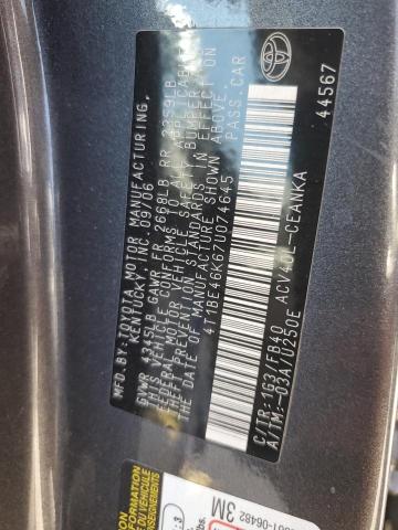 4T1BE46K67U074645 - 2007 TOYOTA CAMRY CE Grau Foto 12