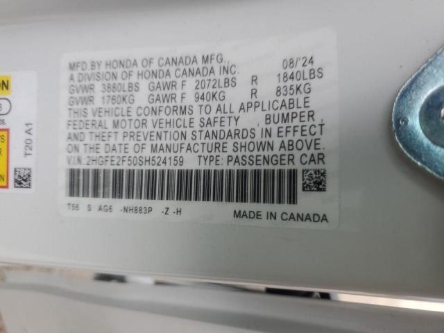 2HGFE2F50SH524159 - 2025 HONDA CIVIC SPORT Ақ фото 13