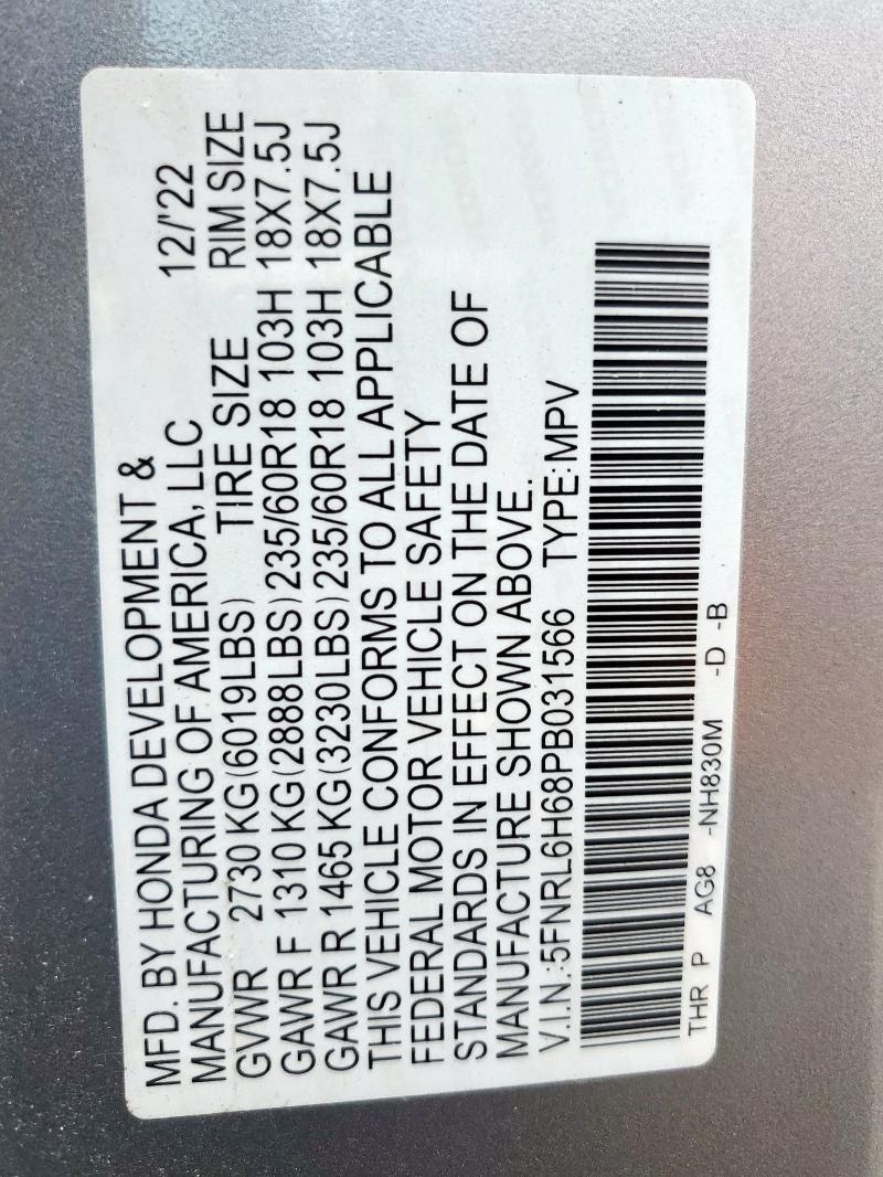 5FNRL6H68PB031566 - 2023 HONDA ODYSSEY EXL Gümüş foto 13