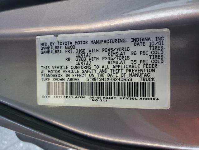 5TBRT341X2S240653 - 2002 TOYOTA TUNDRA ACCESS CAB Արծաթագույն լուսանկար 12