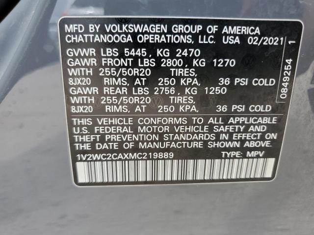 1V2WC2CAXMC219889 - 2021 VOLKSWAGEN ATLAS CROS SE رمادي صورة 13