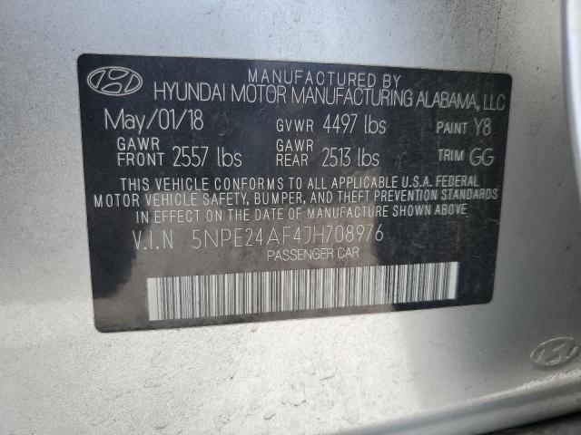 5NPE24AF4JH708976 - 2018 HYUNDAI SONATA SE SILVER photo 12