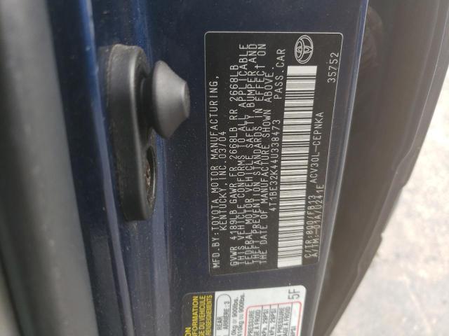 4T1BE32K44U338473 - 2004 TOYOTA CAMRY LE BLUE photo 12