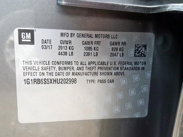 1G1RB6S5XHU202998 - 2017 CHEVROLET VOLT PREMIER  photo 10