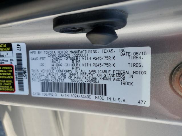 5TFJX4GN8FX049472 - 2015 TOYOTA TACOMA DOUBLE CAB PRERUNNER SILVER photo 12