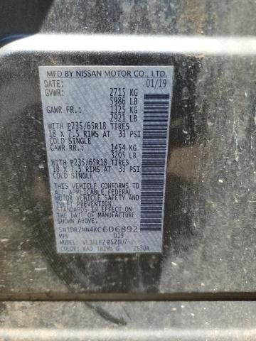 5N1DR2MN4KC606892 - 2019 NISSAN PATHFINDER S GRAY photo 12