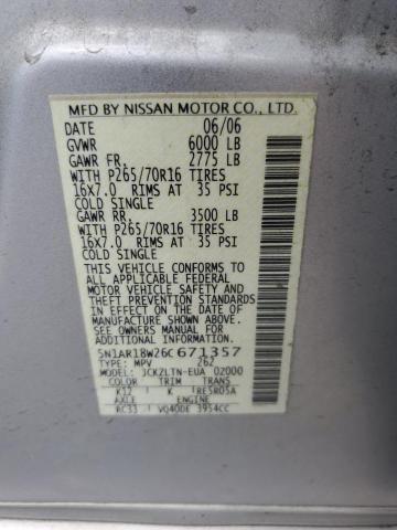 5N1AR18W26C671357 - 2006 NISSAN PATHFINDER LE 银色 照片 13