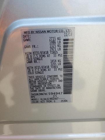 5N1DR2MN7KC594947 - 2019 NISSAN PATHFINDER S SILVER photo 13